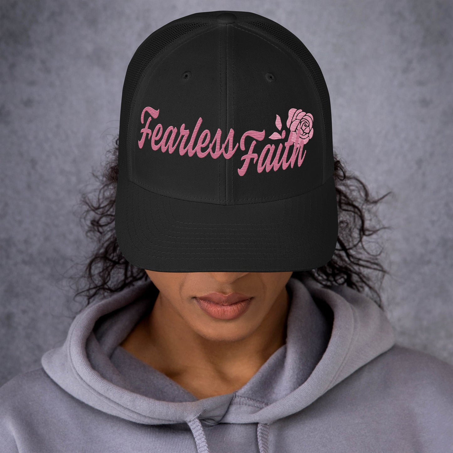 M.A.D Apparel Fearless Faith Pink Rose Edition Christian Trucker Cap