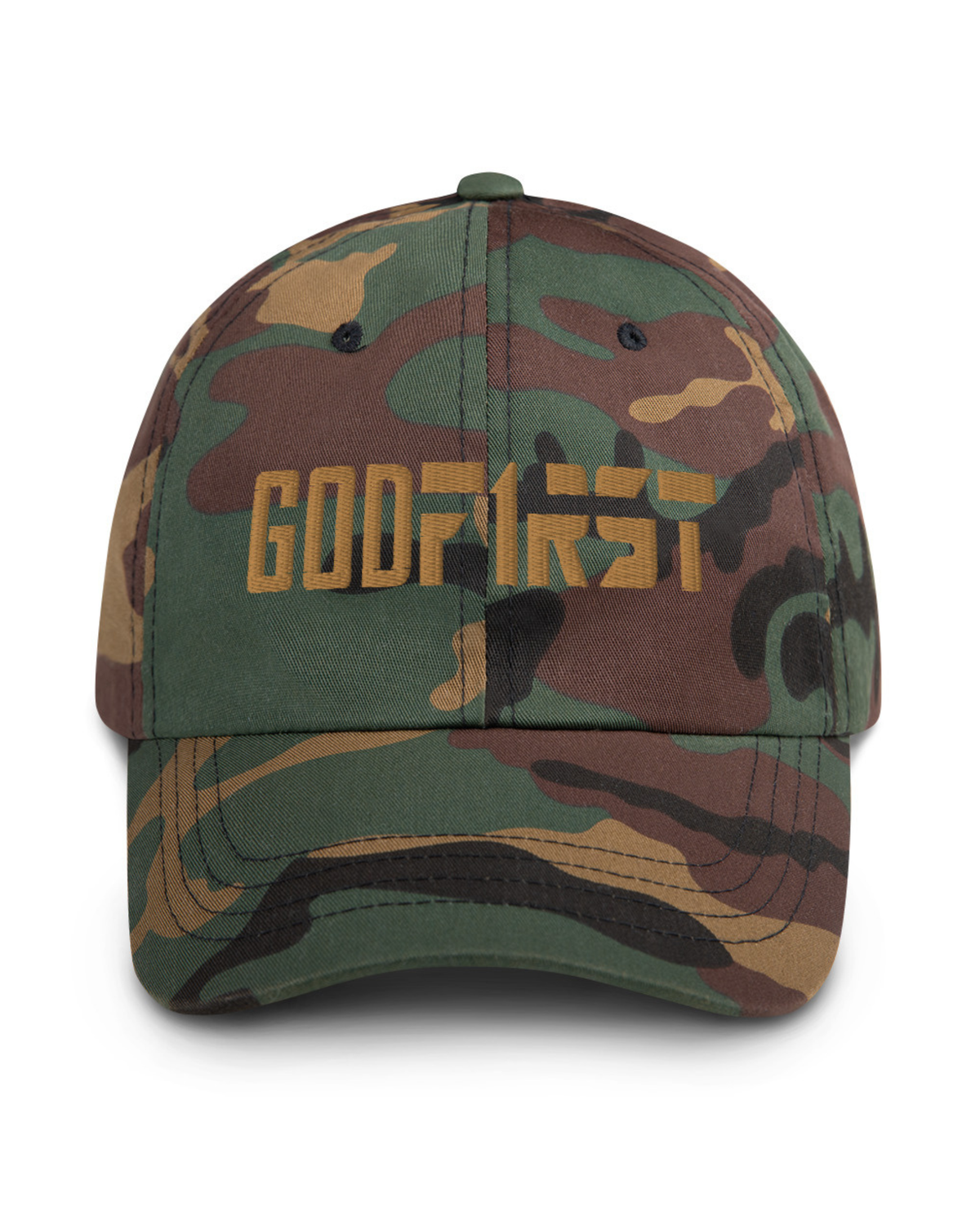 M.A.D Apparel Ltd Dad Cap God First Dad Faith Hat Green Camo Edition