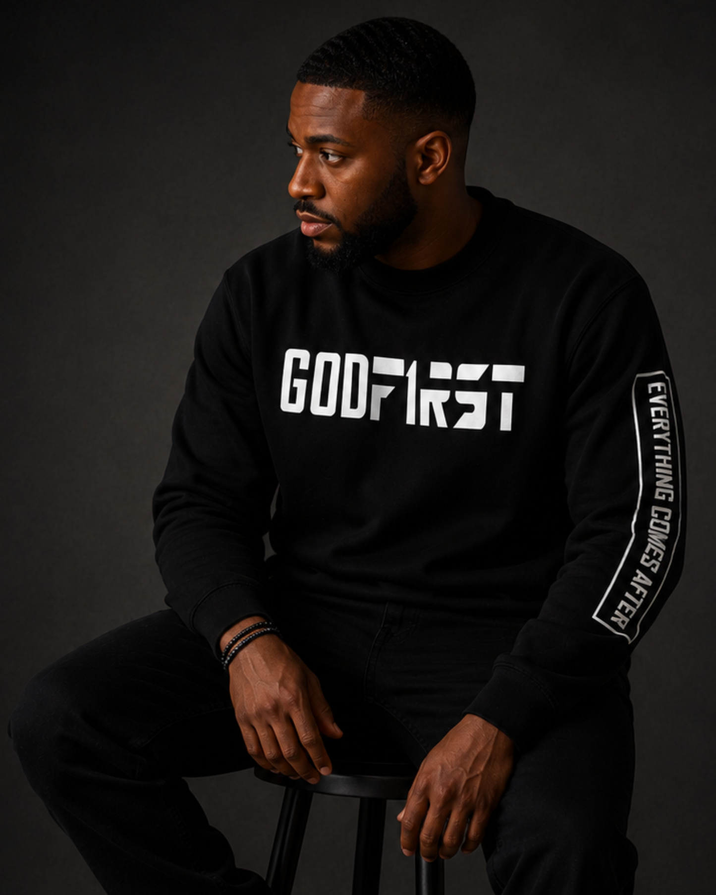 M.A.D Apparel Ltd Sweatshirts God First Faith Black Premium Sweatshirt