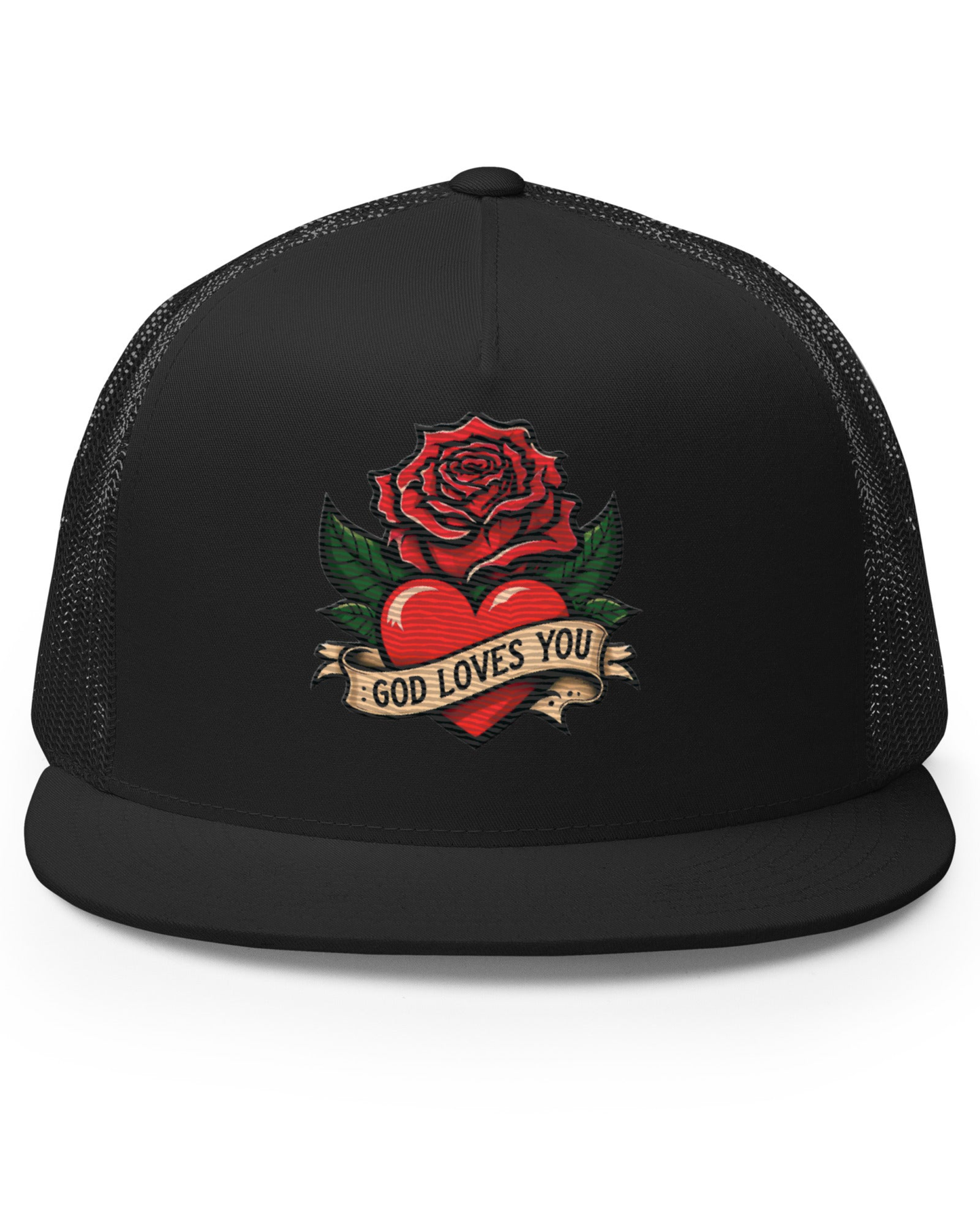 M.A.D Apparel Trucker Hats God Loves You Heart & Rose Edition Christian Trucker Cap